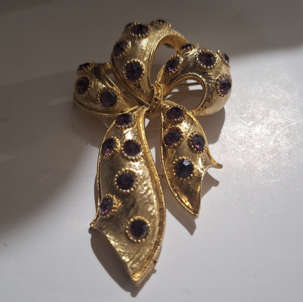 Large Rhinestone Ribbon Bow Pin